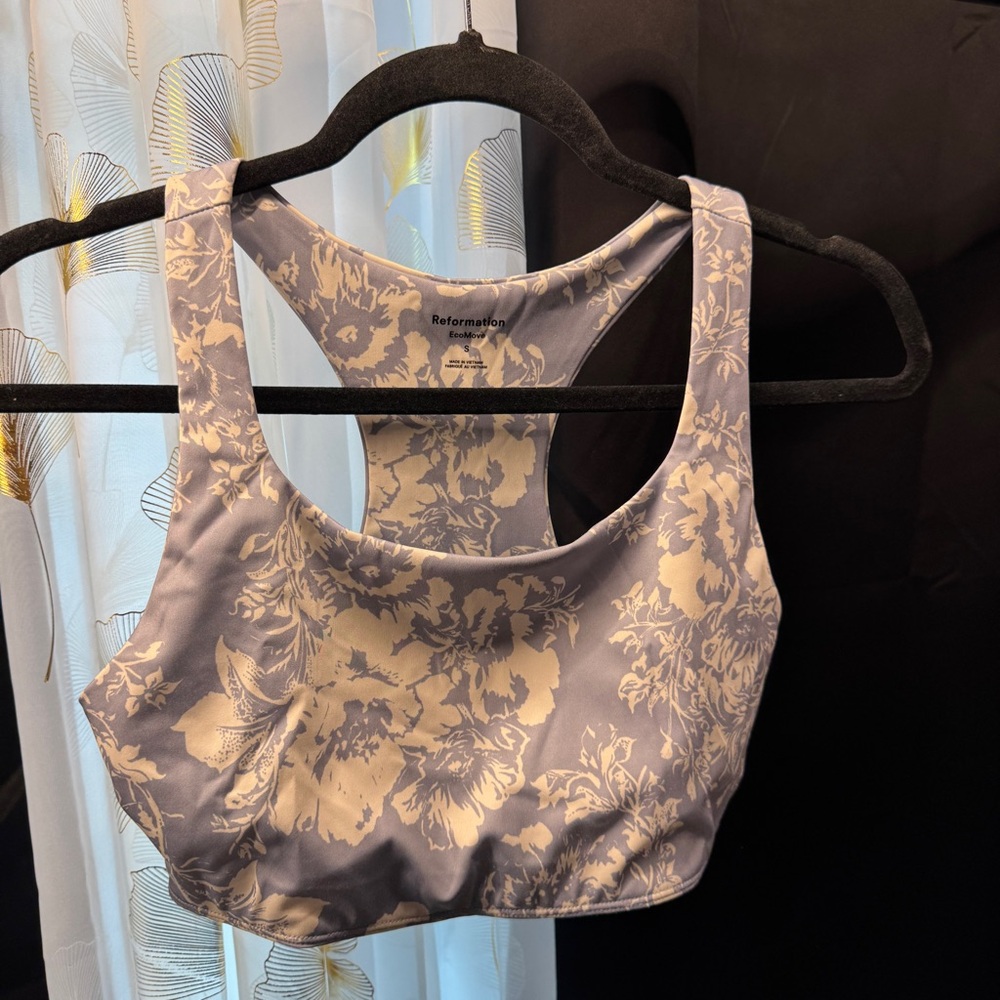 Reformation Blue and Cream Floral Sports Bra